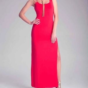 Red Bebe slit maxi dress
